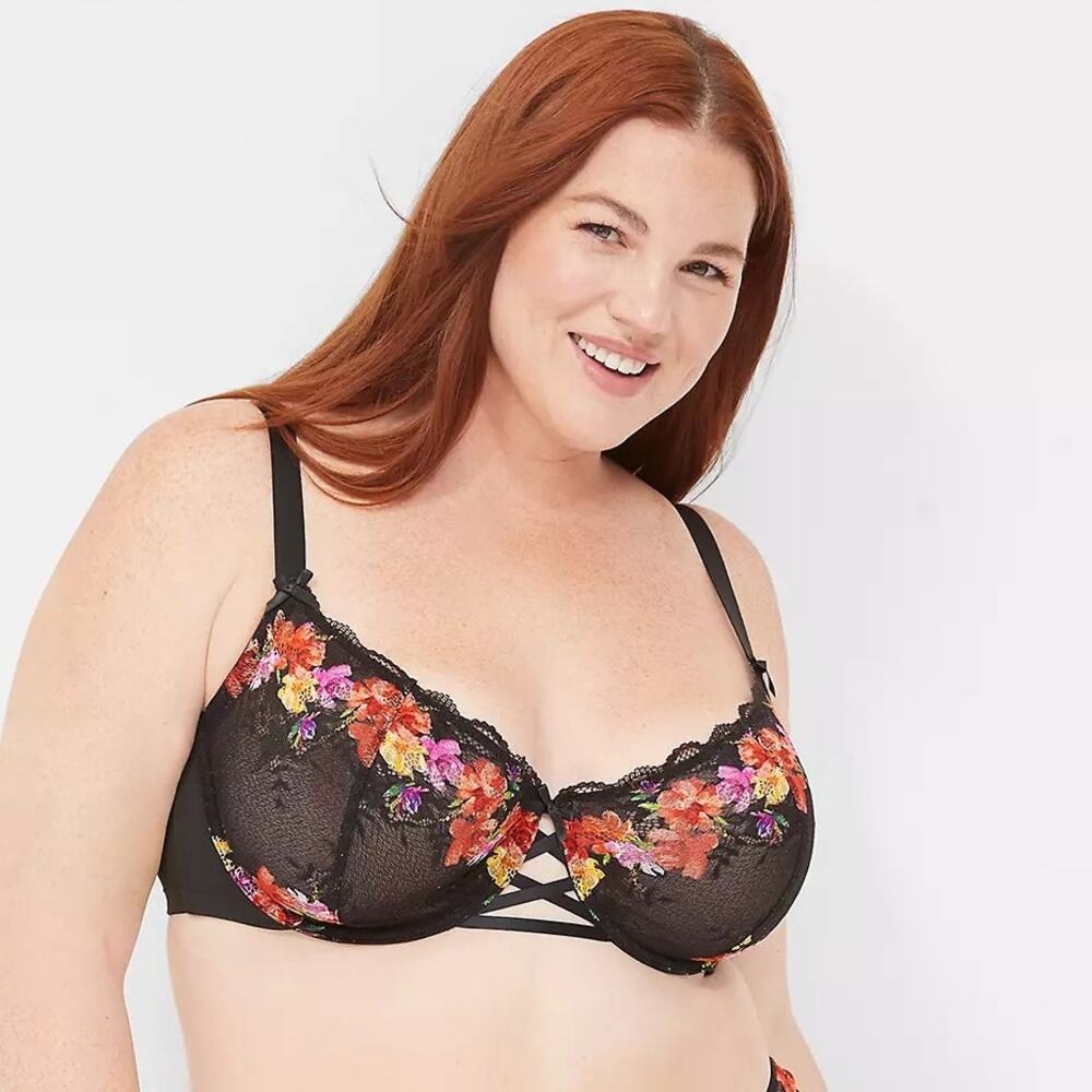 Lane Bryant Cacique Digital Print Lace Unlined Balconette Bra NWT Size 50C Sexy